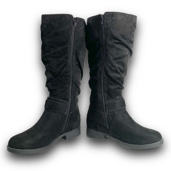 Unr8ted, Darius, Black Knee High Boot, Wide Calf, Round Toe, Buckle, Size 7.5 W - Picture 6 of 15